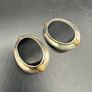 Vintage Sterling Silver Black Onyx Clip On Earrings 925 Mexico Oval Retro